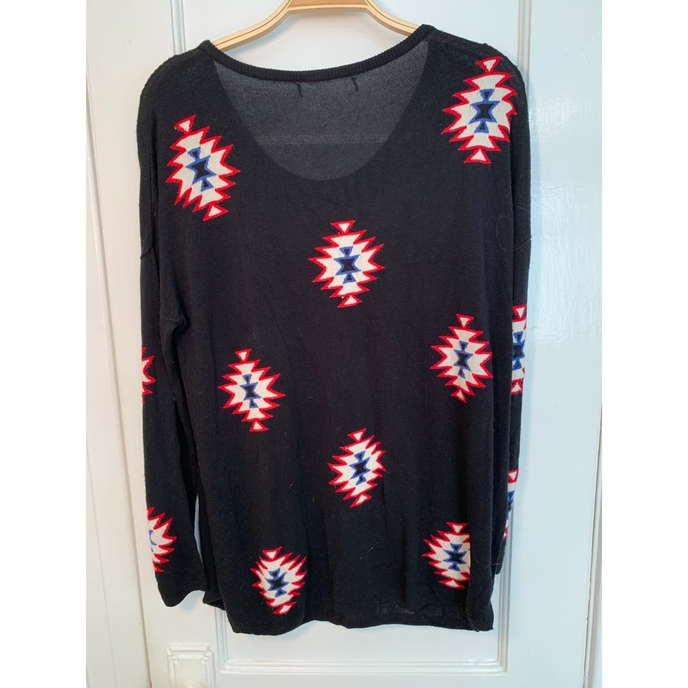 DAYDREAMER LA Southwestern Off Shoulder Knit Sweater‎ Black / Size M - Picture 3 of 15